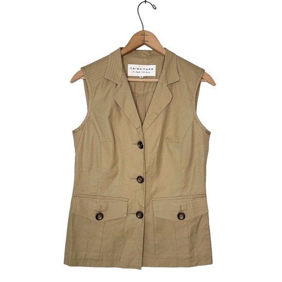 Trina Turk | Tan Khaki Button Down Vest Size 6 - Picture 1 of 6